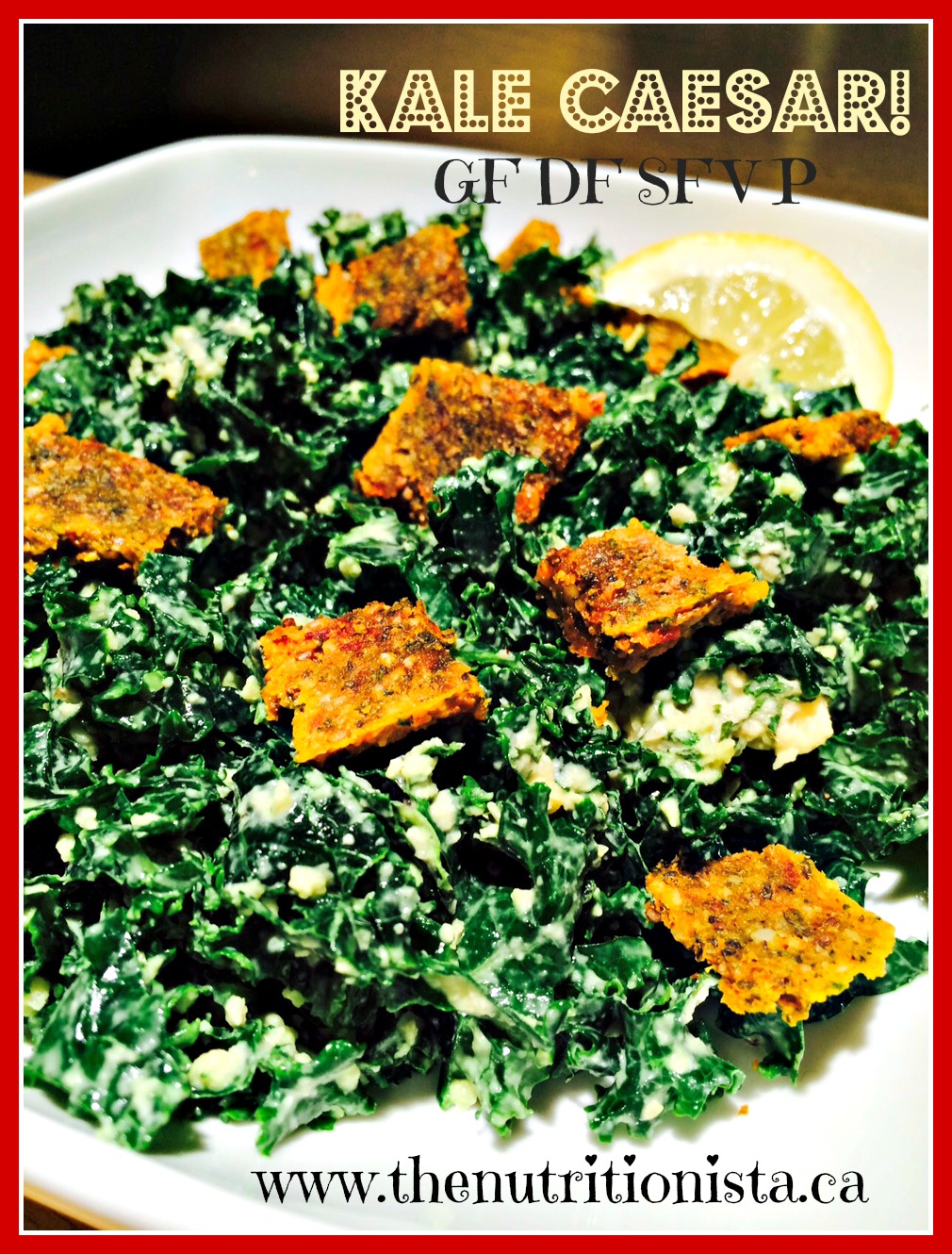 Delicious Raw Kale Caesar Salad, gluten free, dairy-free, soy-free, vegan, paleo