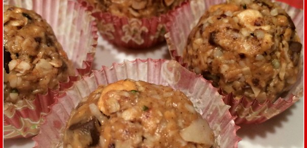 Gluten free, dairy free, and raw chocolate chip cookie dough protein bites.