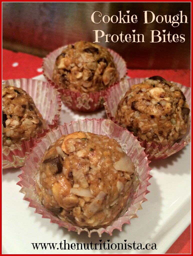 Insane raw chocolate chip cookie dough protein bites.